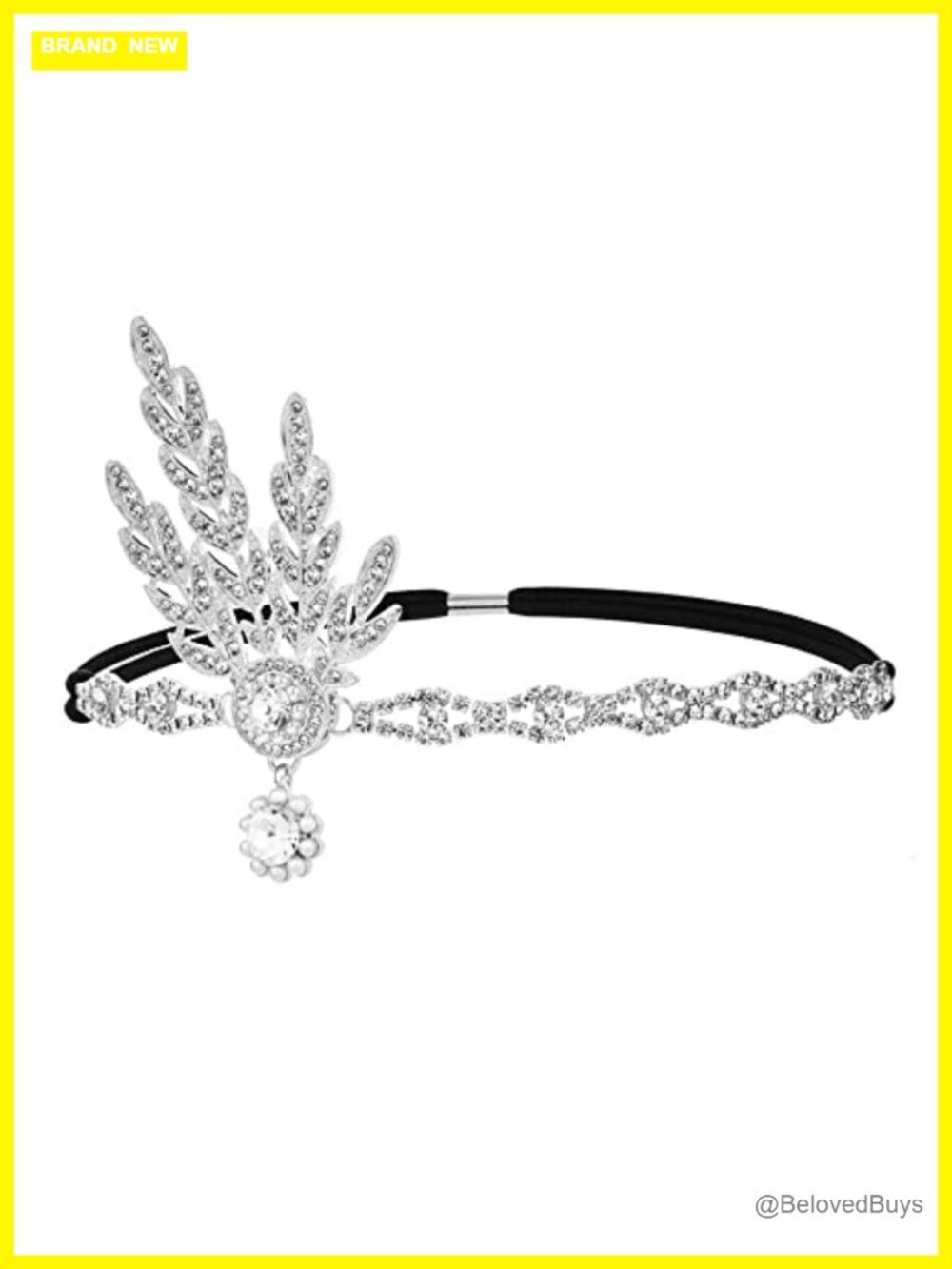 1920s Flapper Headband Rhinestone Pearl Alloy Elastic Roaring 20s Great